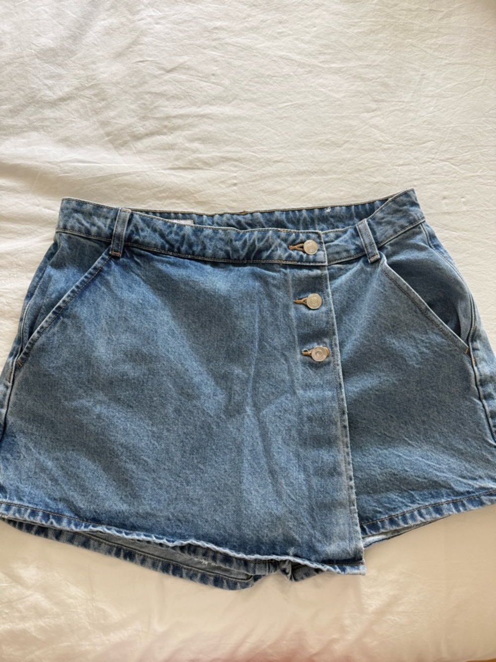 Zara Light Blue Denim Skort with Side Buttons